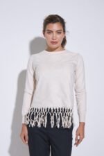 SWEATER COMBINADO SIMIL GAMUZA CON FLECOS