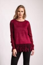 SWEATER COMBINADO SIMIL GAMUZA CON FLECOS